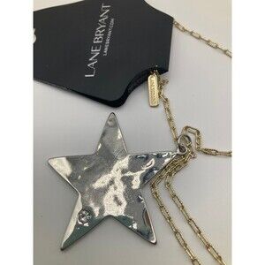 LANE BRYANT SILVER TONE HAMMERED STAR PENDANT Gold Tone Chain Necklace New